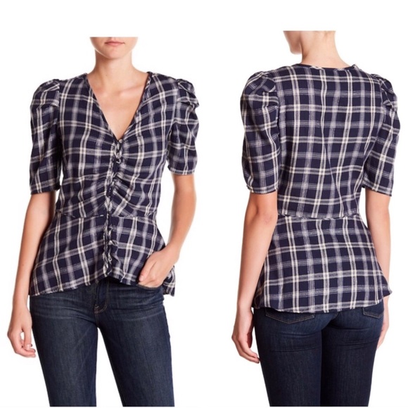 Walter Baker Blue & Silver Plaid Alba Top
